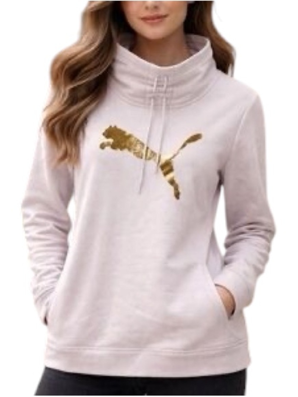 Puma metallic rose gold logo funnel neck hoodie